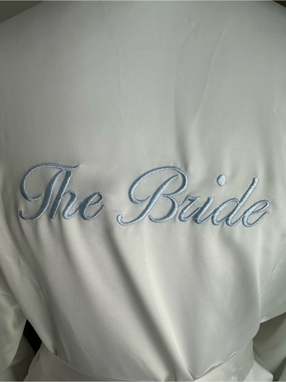 Bridal Satin Robe with Light Blue 'The Bride' Embroidery